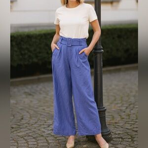 Revolve Capulet Kaia Belted Linen Wide Leg Pants Periwinkle Blue Small